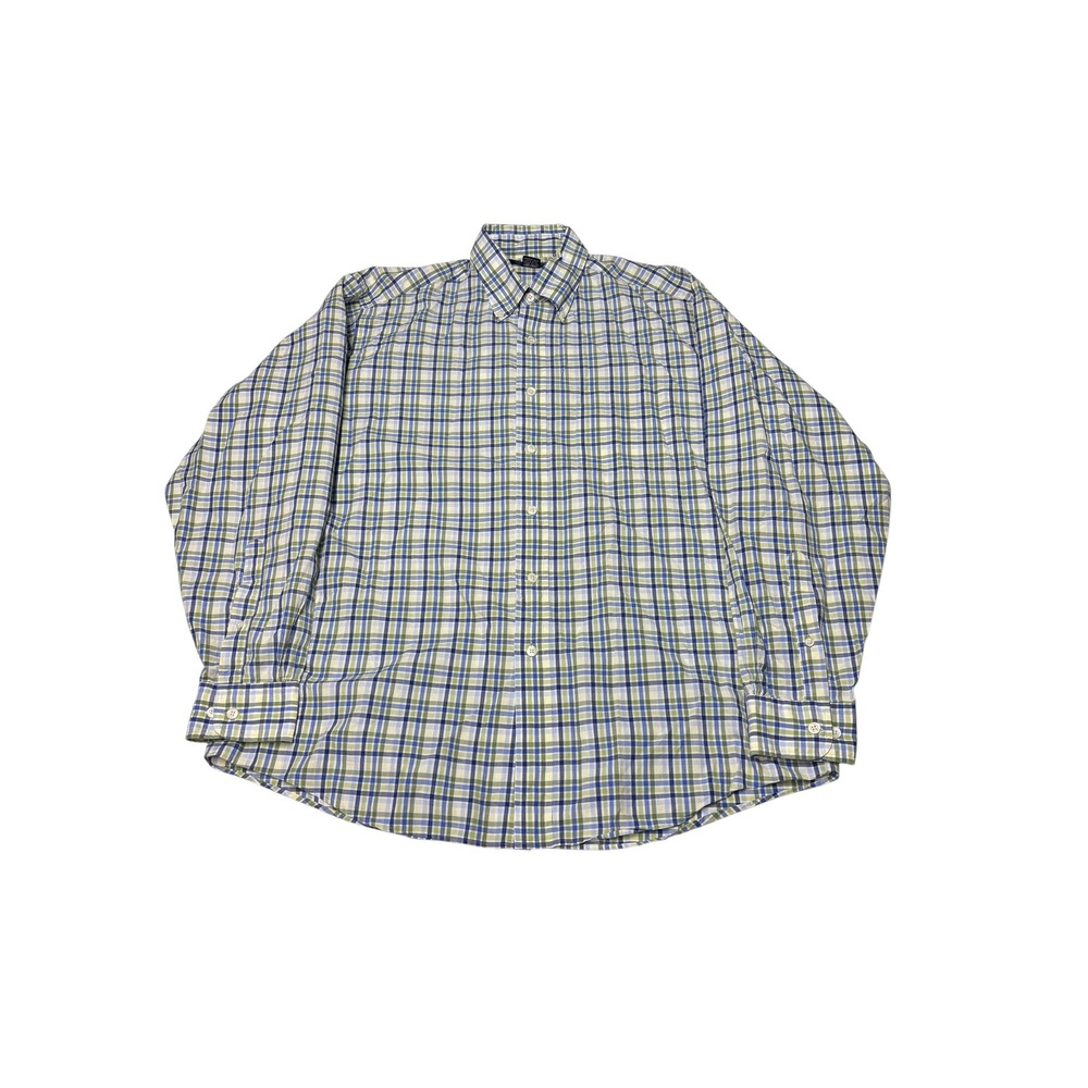 VTG Brooks Brothers Mens L Blue Green Plaid Cotton Button Down Shirt Long Sleeve